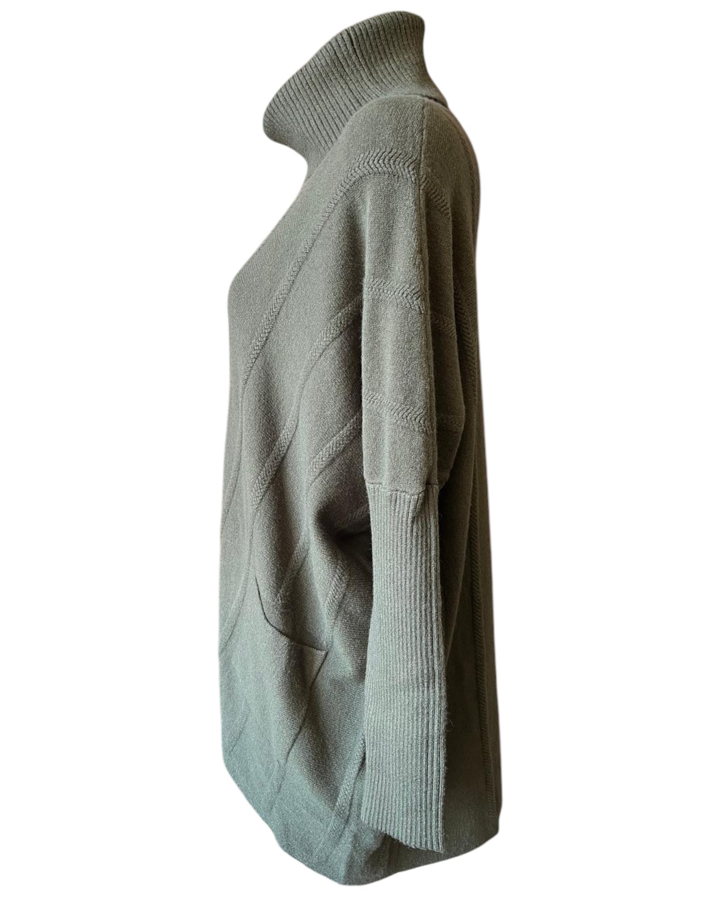 Kate chevron knit cowl neck jumper - Khaki