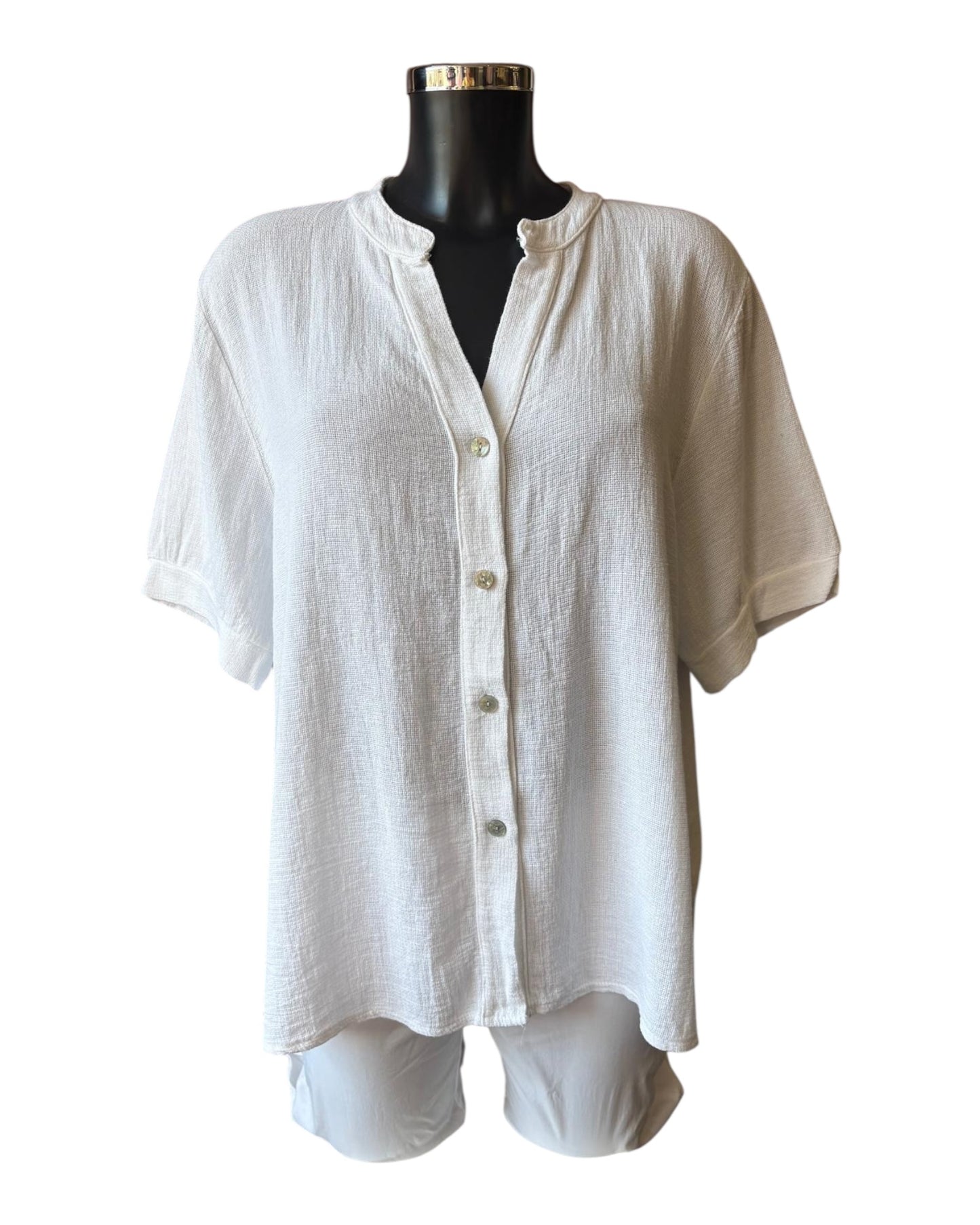 Casey range grandad neck button through top - White
