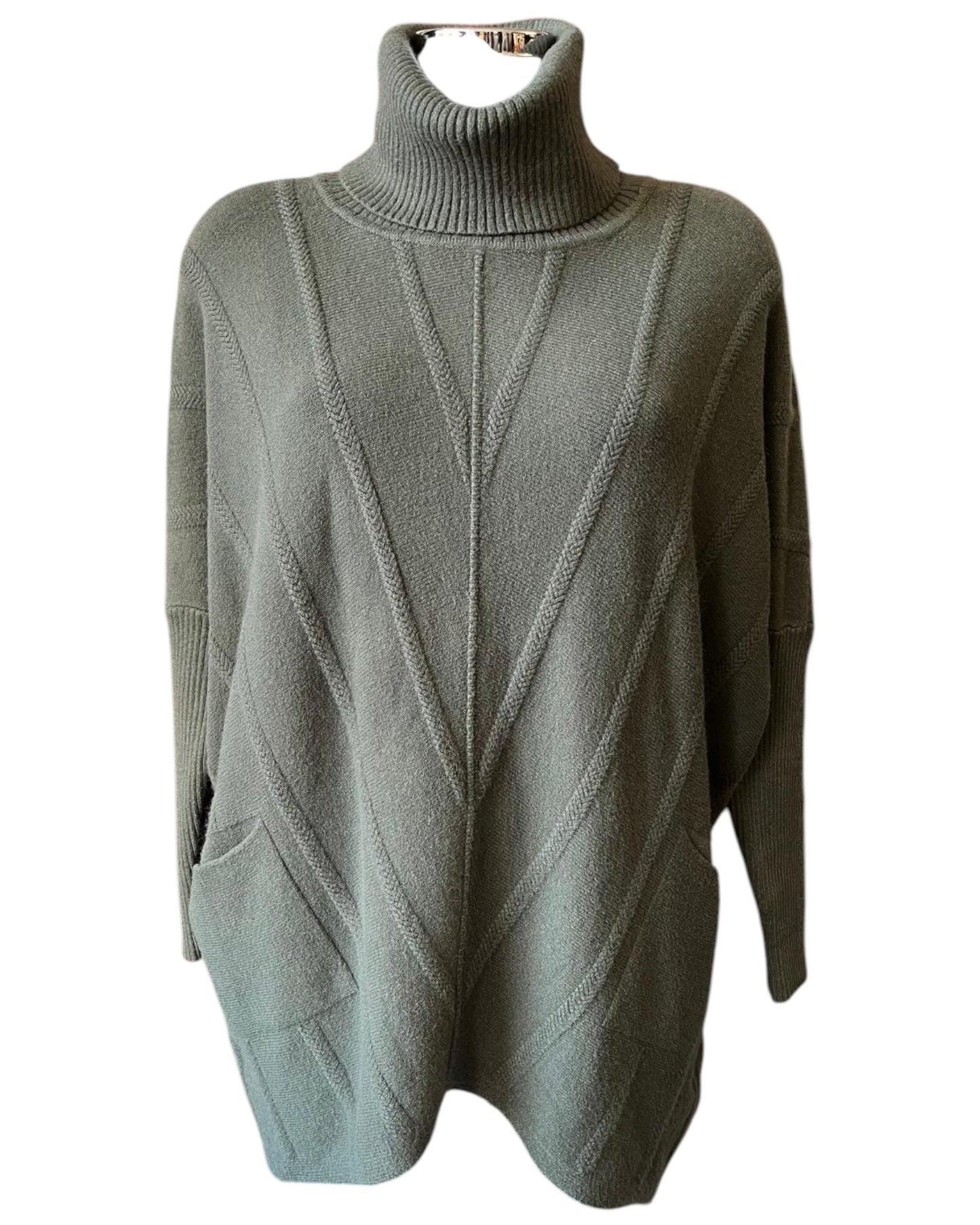 Kate chevron knit cowl neck jumper - Khaki