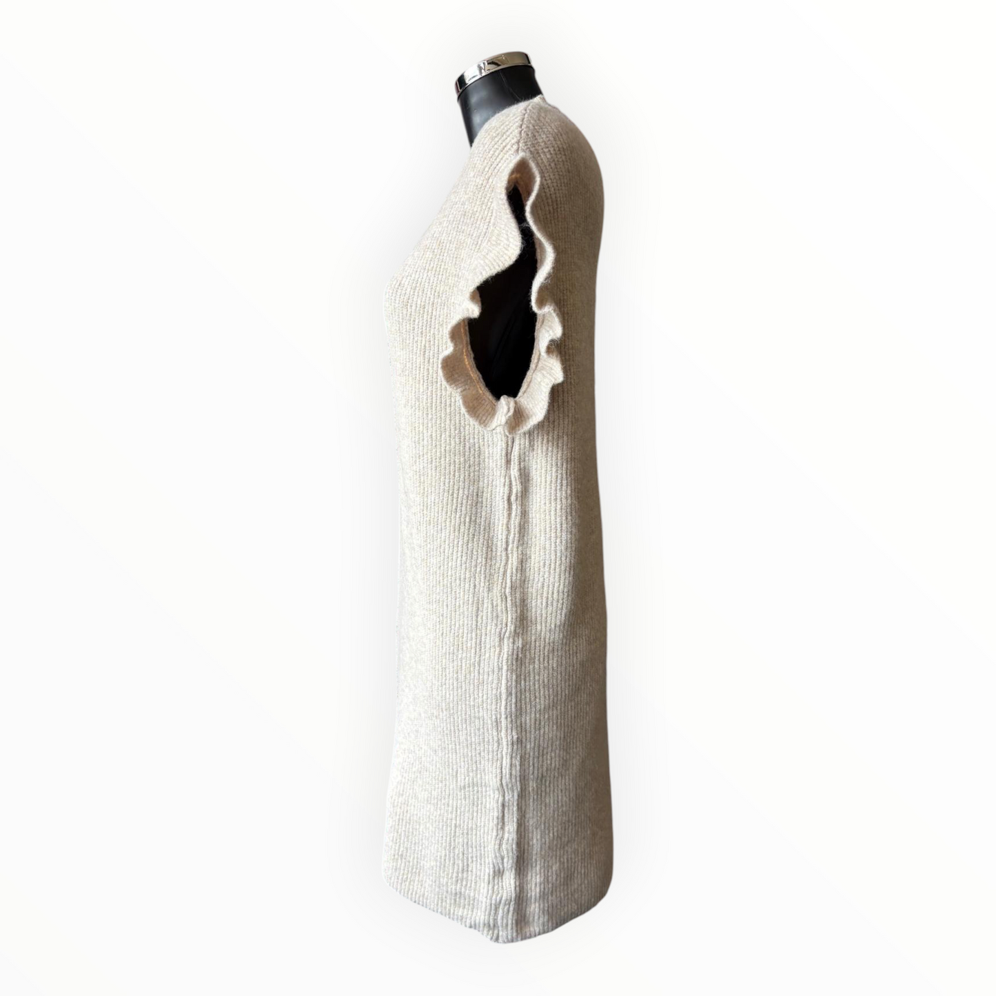 Una frill sleeve ribbed knit dress - Beige