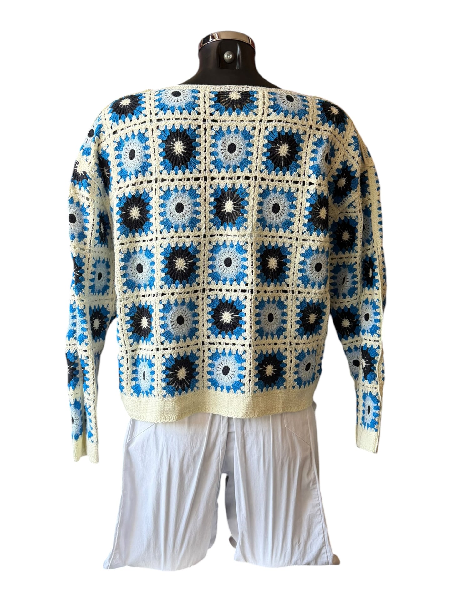 Stevie square flower crochet cardigan - Blue mix