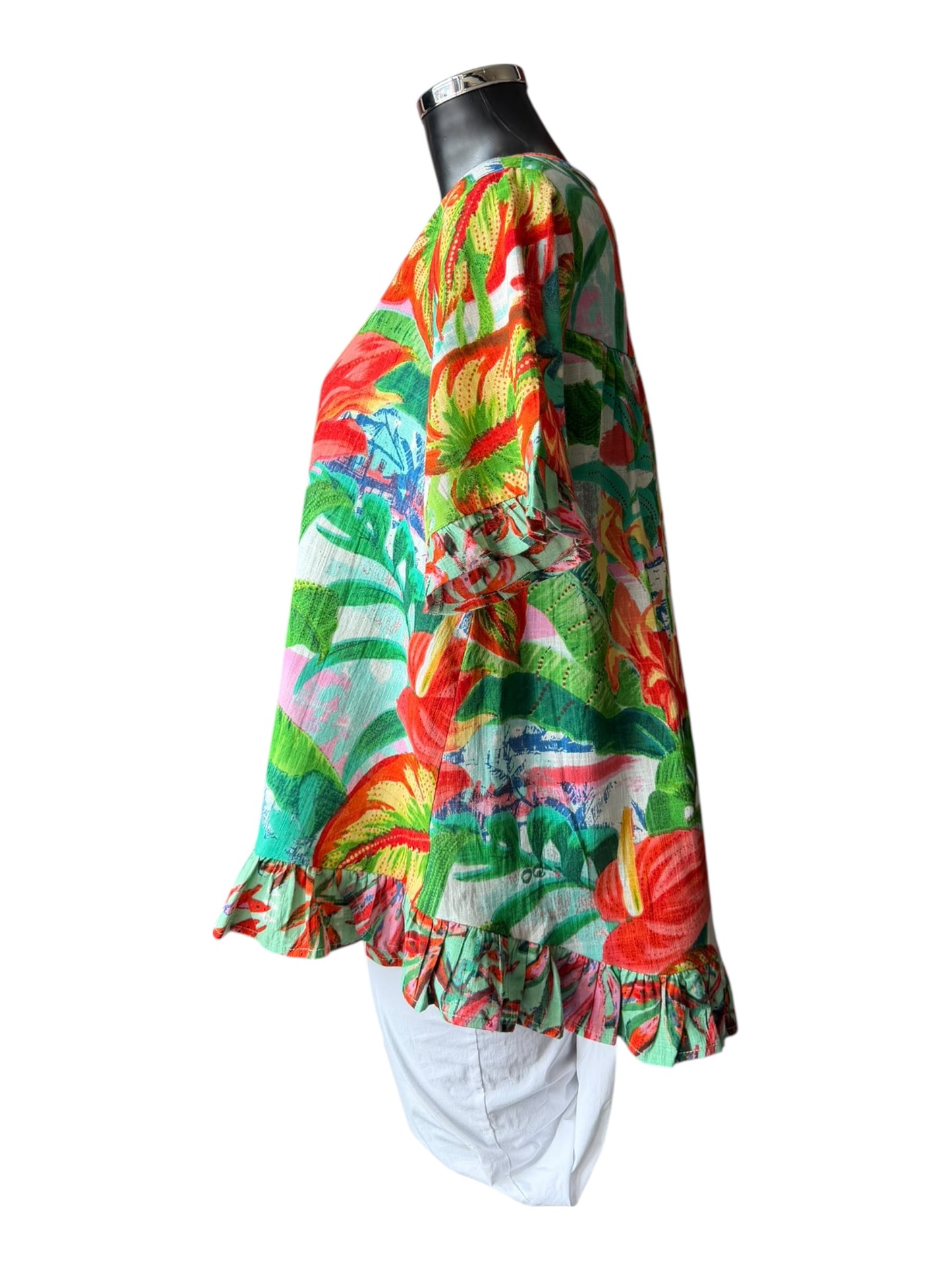 Orientique Equador print frill top