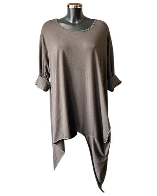 Ronnie dip sides tunic top - Chocolate