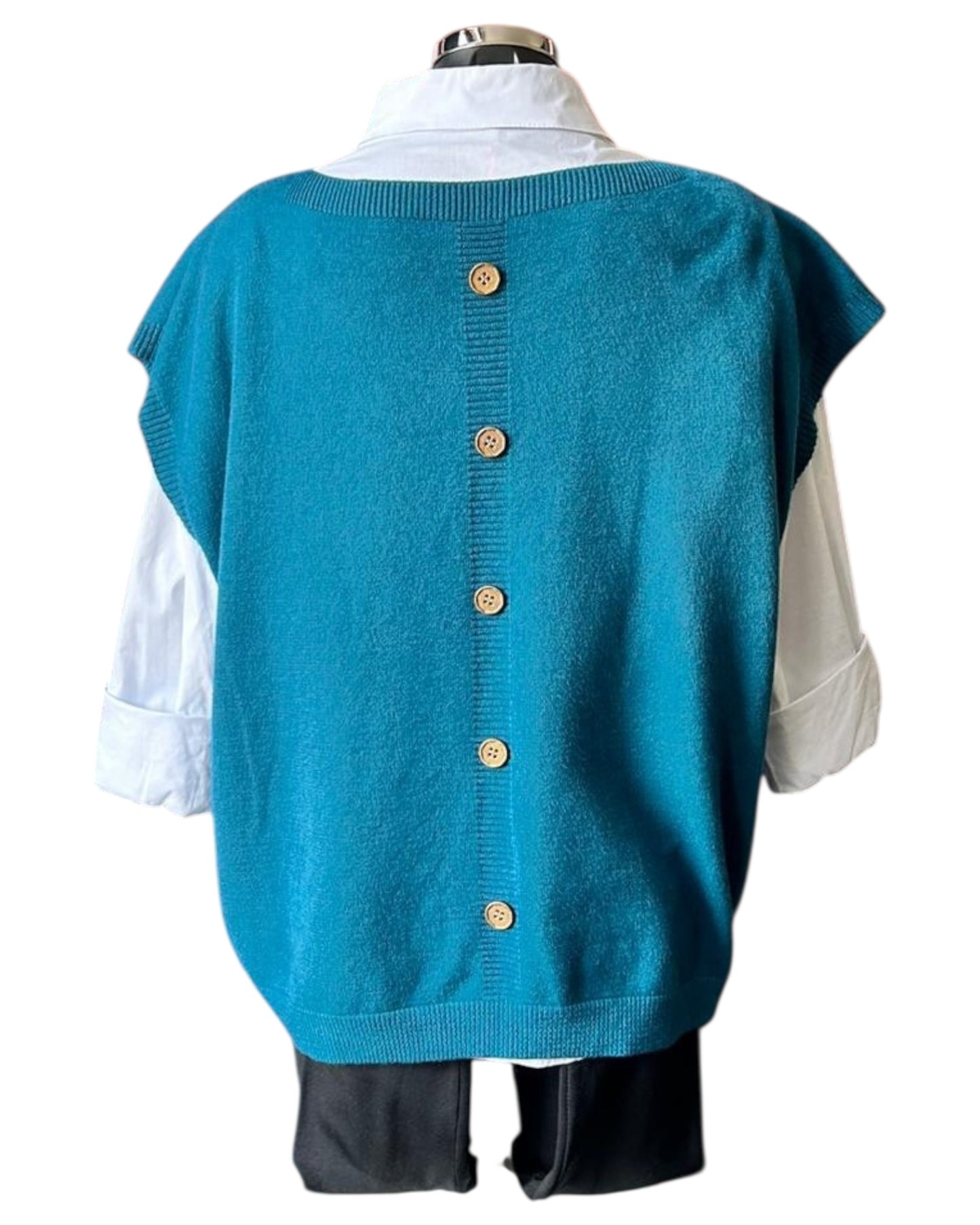 Yasmin 2 piece button back jumper & shirt  - Teal