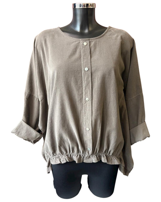 Gia needlecord quirky mock button top - Taupe