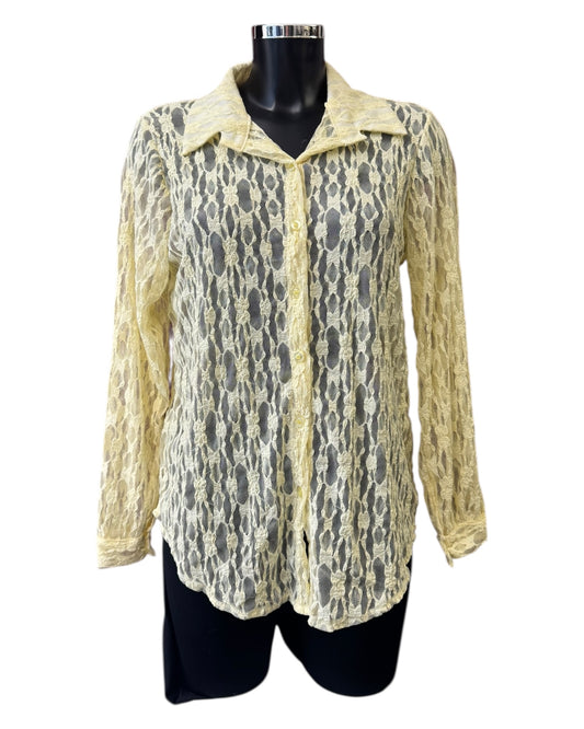Gaynor crochet lace shirt top - Lemon