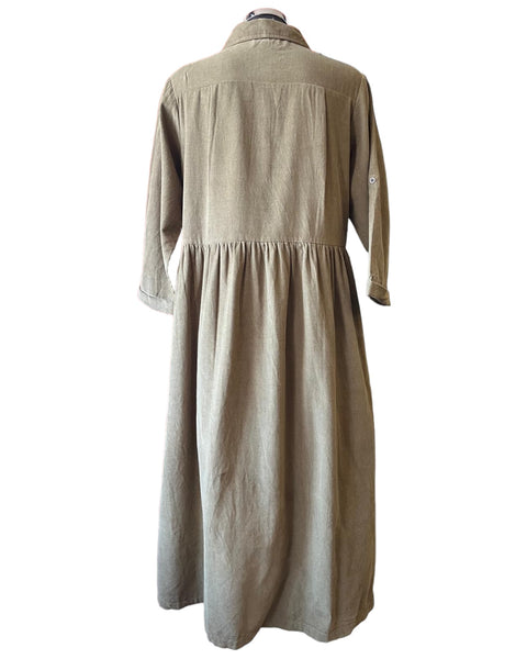 Orientique long collared cord dress - Olive