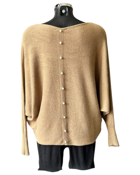 Cassie pearl back batwing jumper - Tobacco