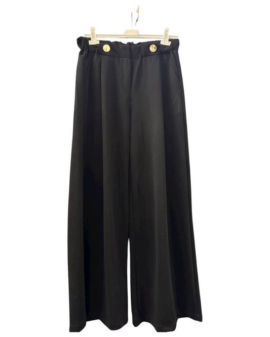 Lola gold button wide leg trousers - Black