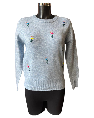 Nina embroidered flower jumper - Blue