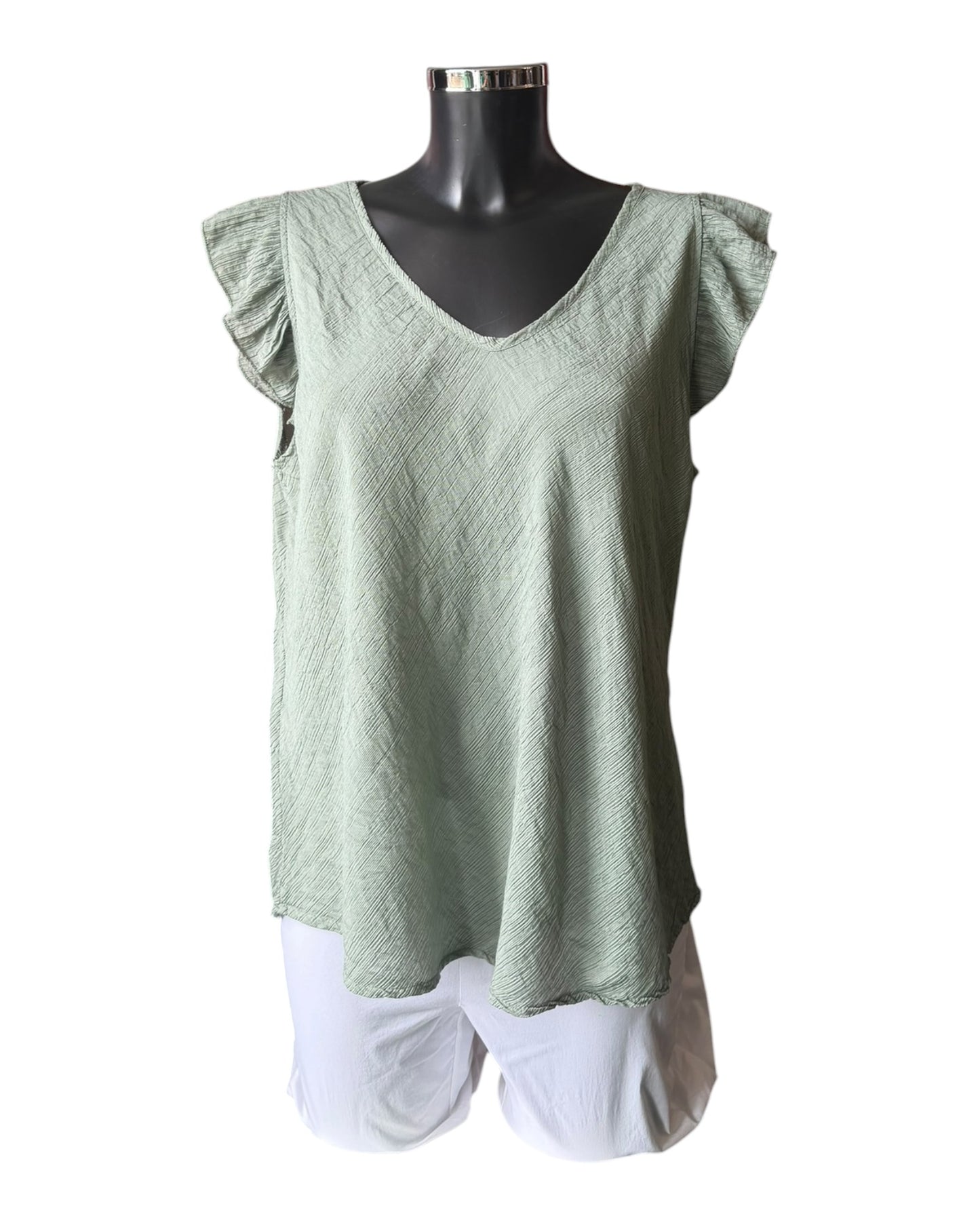 Milly range frill sleeve top - Khaki