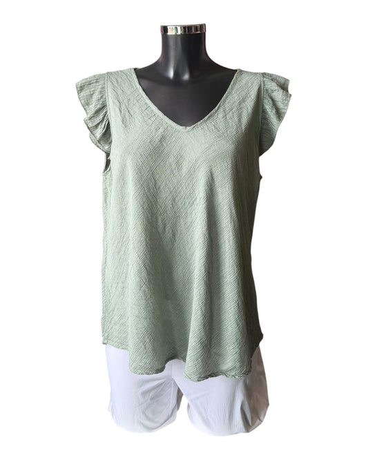 Milly range frill sleeve top - Khaki