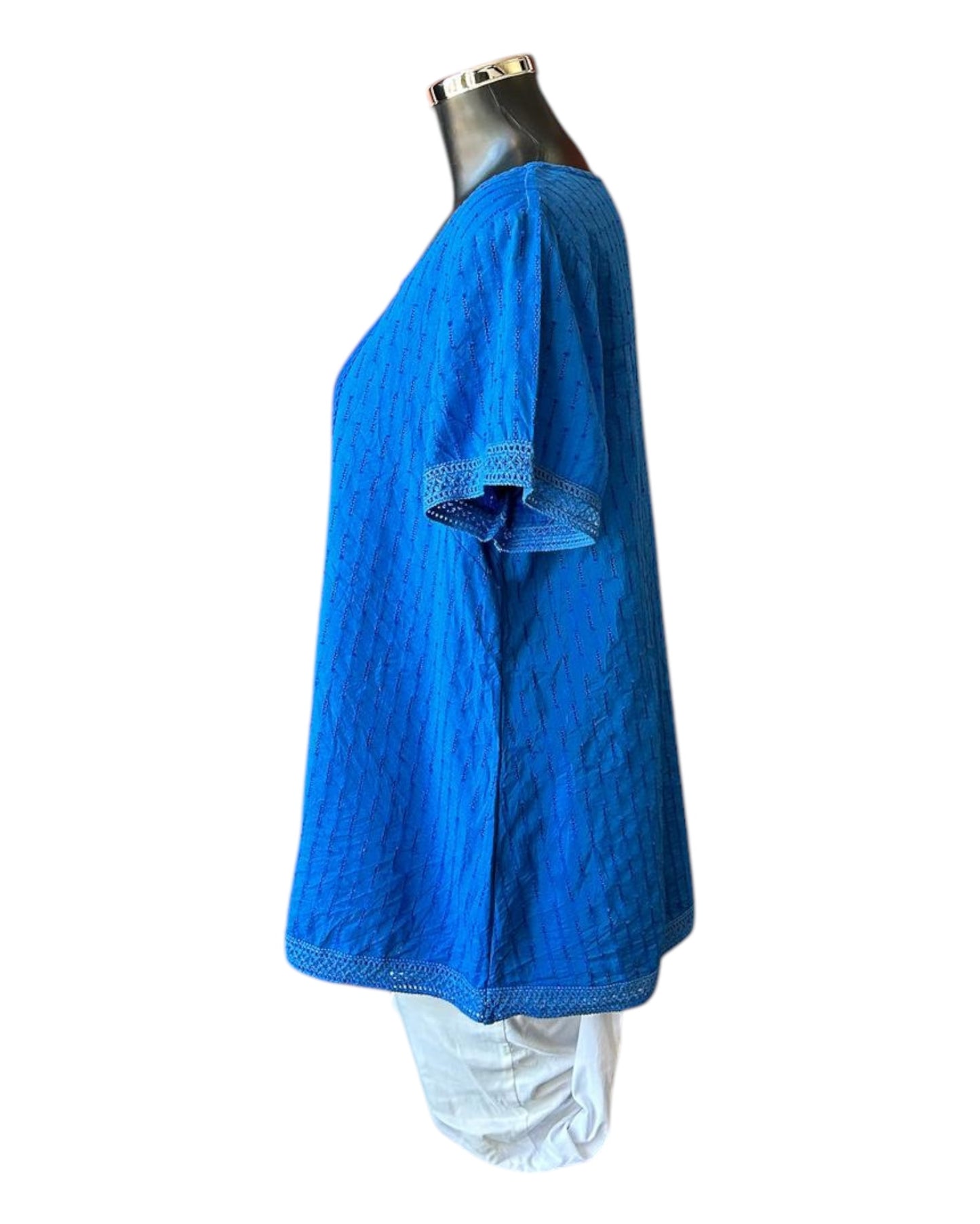 Orientique broderie cotton top - Electric Blue
