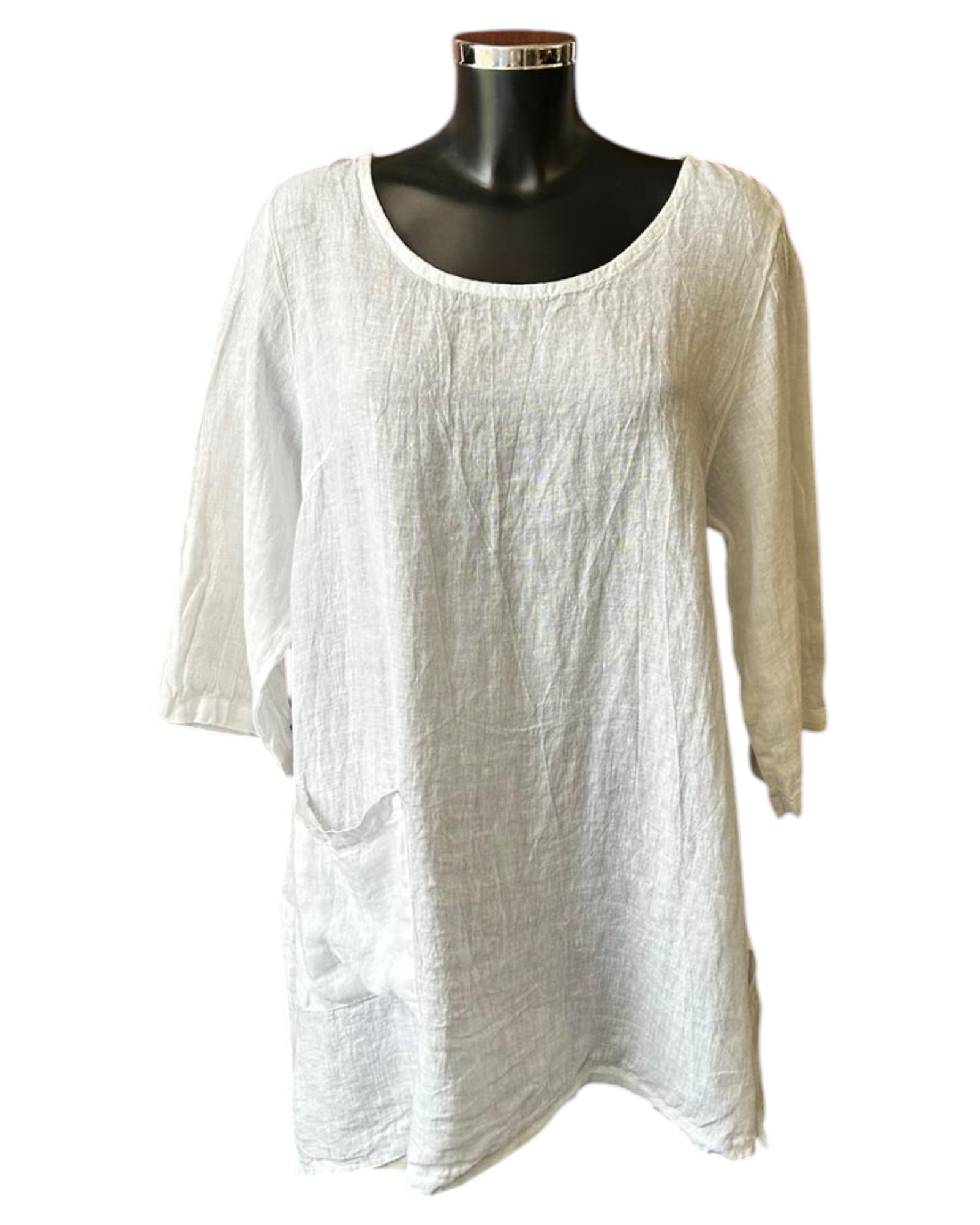 Roxy one pocket linen tunic top - White