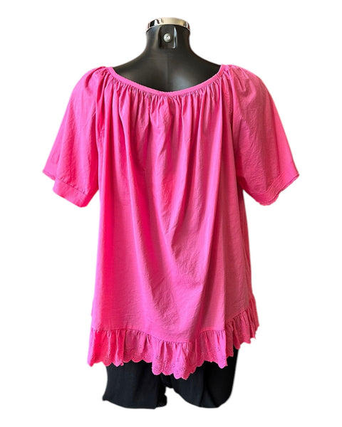 Katie cotton frill anglaise hem top - cerise