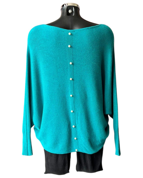 Cassie pearl back batwing jumper - Teal