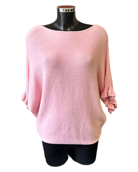 Aimee frill sleeve batwing jumper - Pink