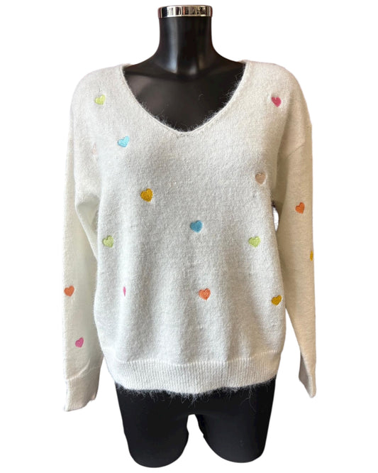 Darcy range hearts front jumper - winter white