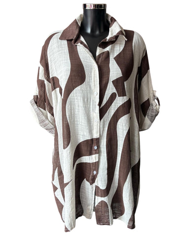 Nina brown print oversized shirt