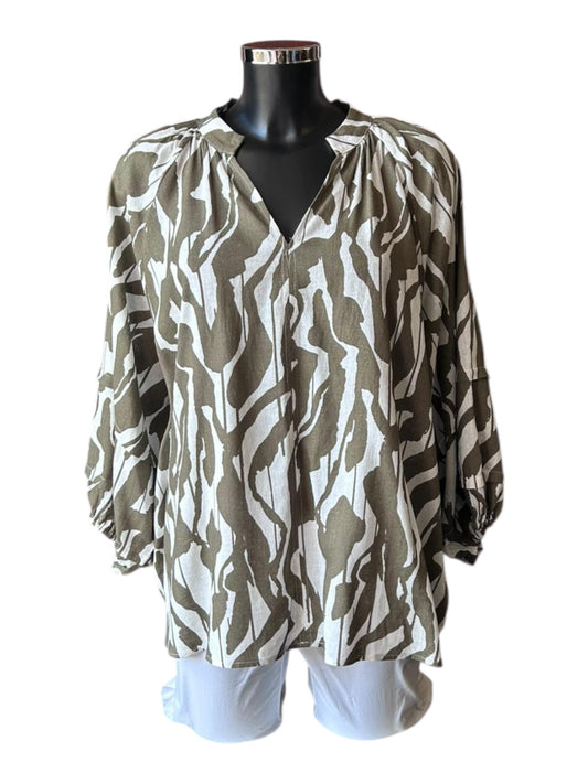 Betty basics Grazia olive green print blouse top