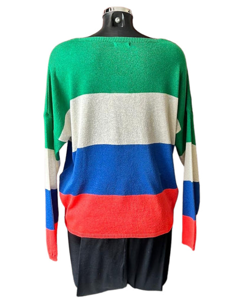 Sophia cotton striped v neck jumper - Green mix