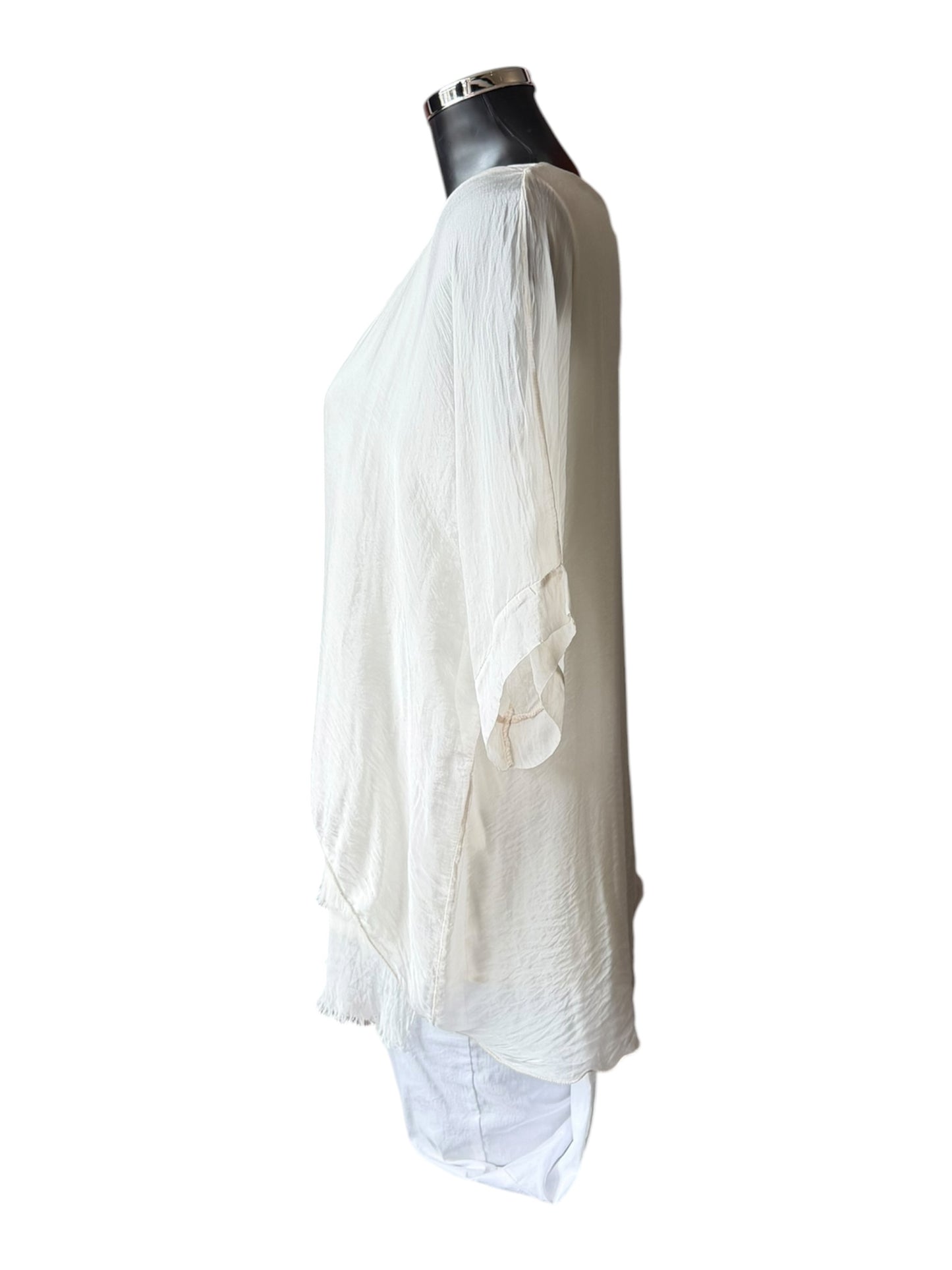 Betsy frayed silk hem top - Beige