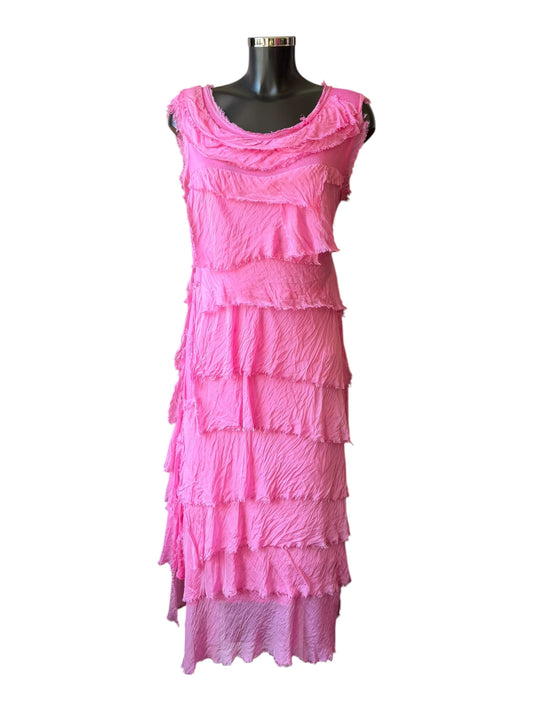 Sasha silk range shredded layers dress   - Candy pink
