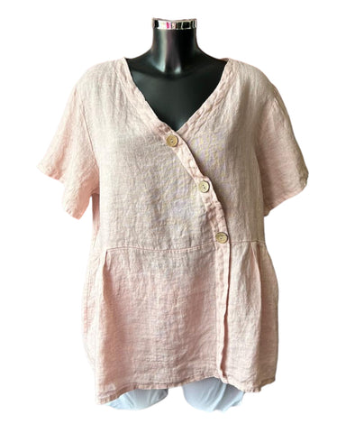 Demi linen cross button top - Pink