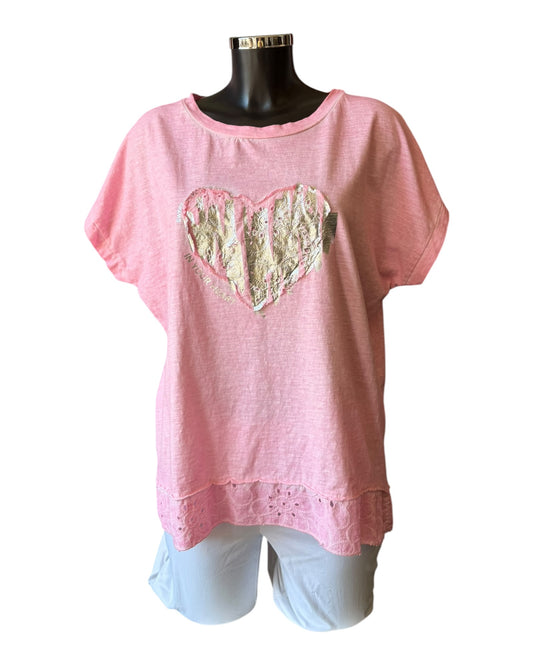 Olivia foil t-shirt heart  - Pink
