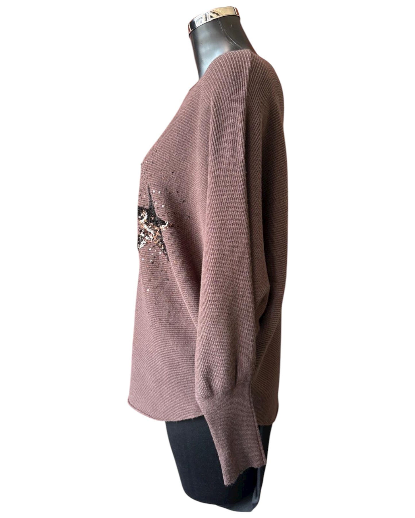 Veronica ribbed sparkle stars jumper - Chocolate