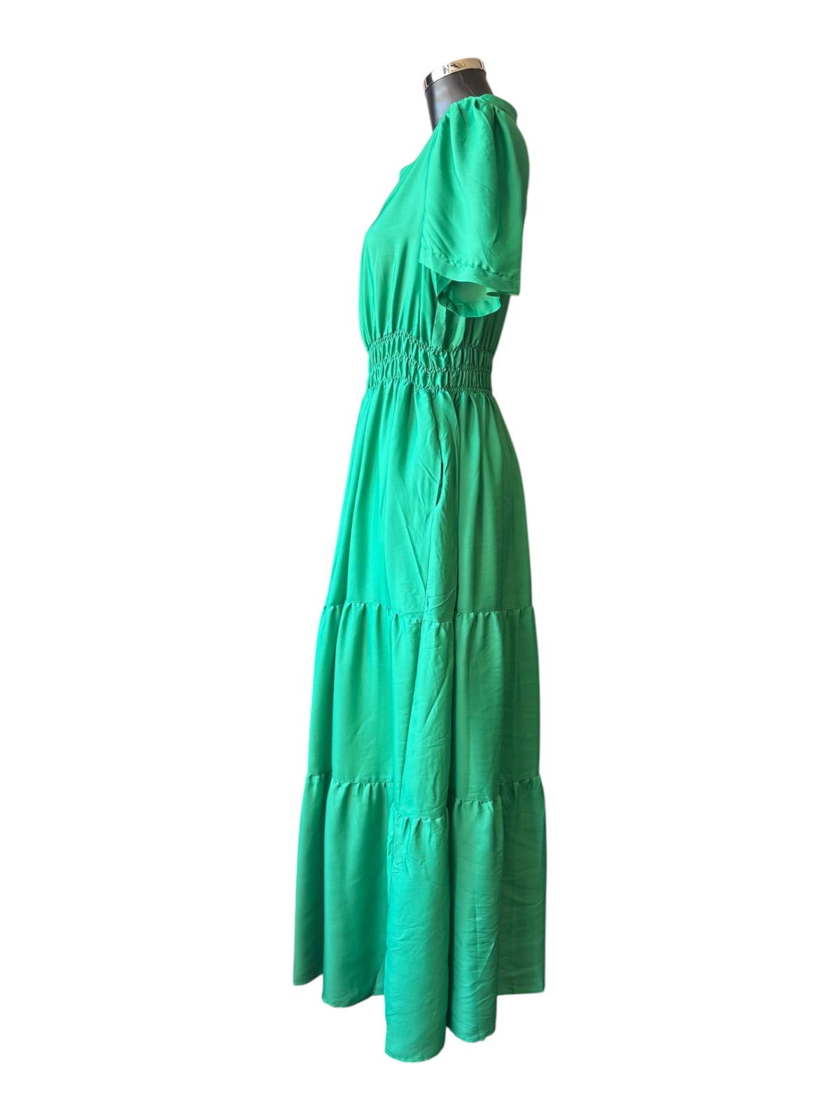 Felicity grandad collar tiered maxi dress green