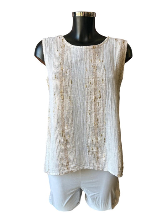 Caprice range linen and cotton gold thread pleat back vest top