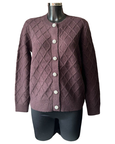 Esme diamanté pearl soft touch cardigan - Chocolate