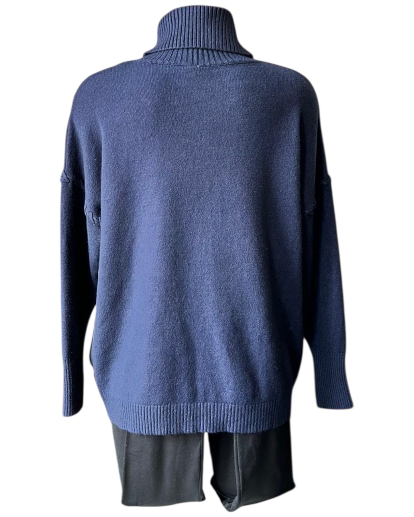 Violet blanket stitch roll neck jumper - Navy