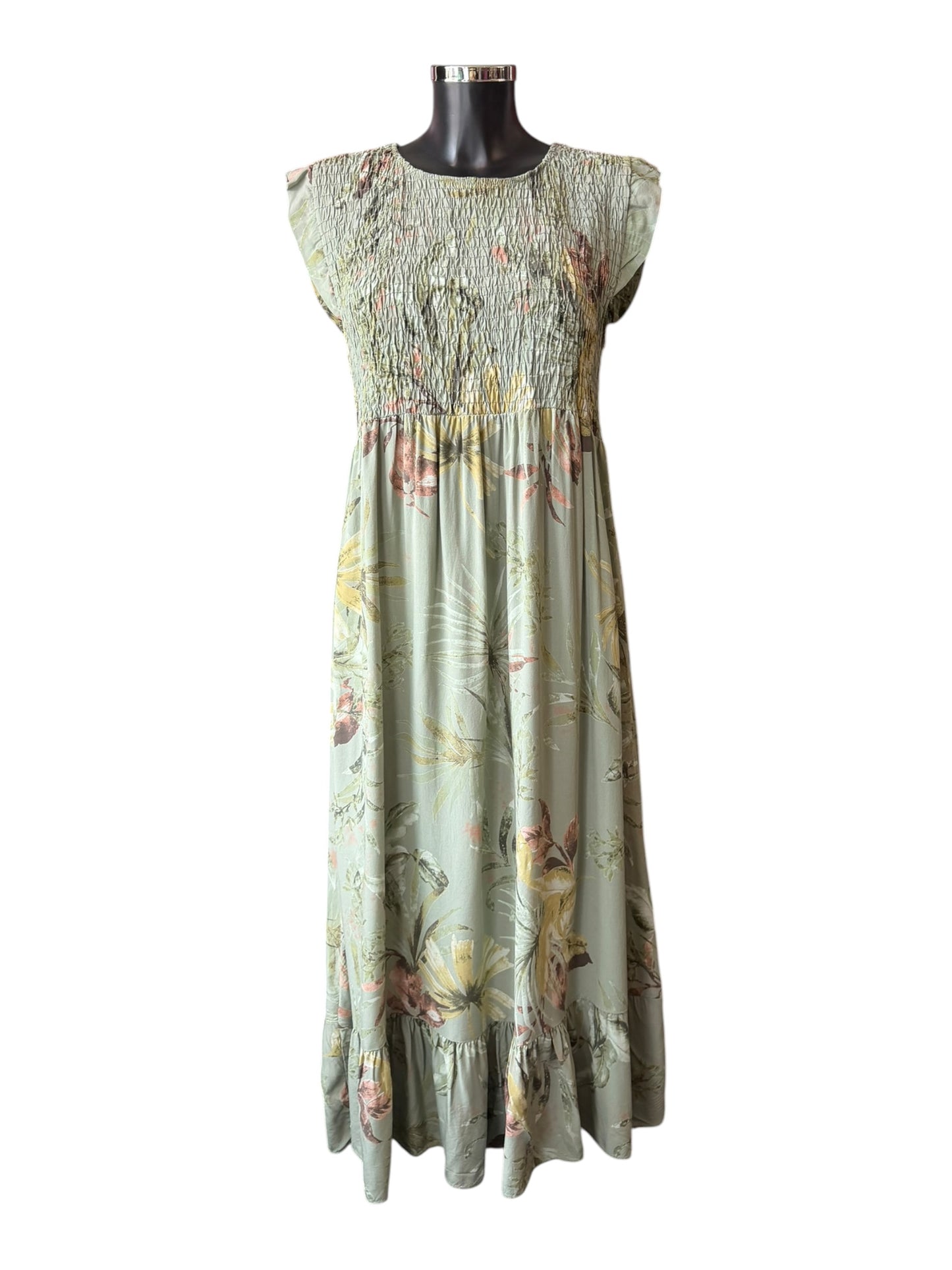 Molly midi dress tropical print dress - khaki