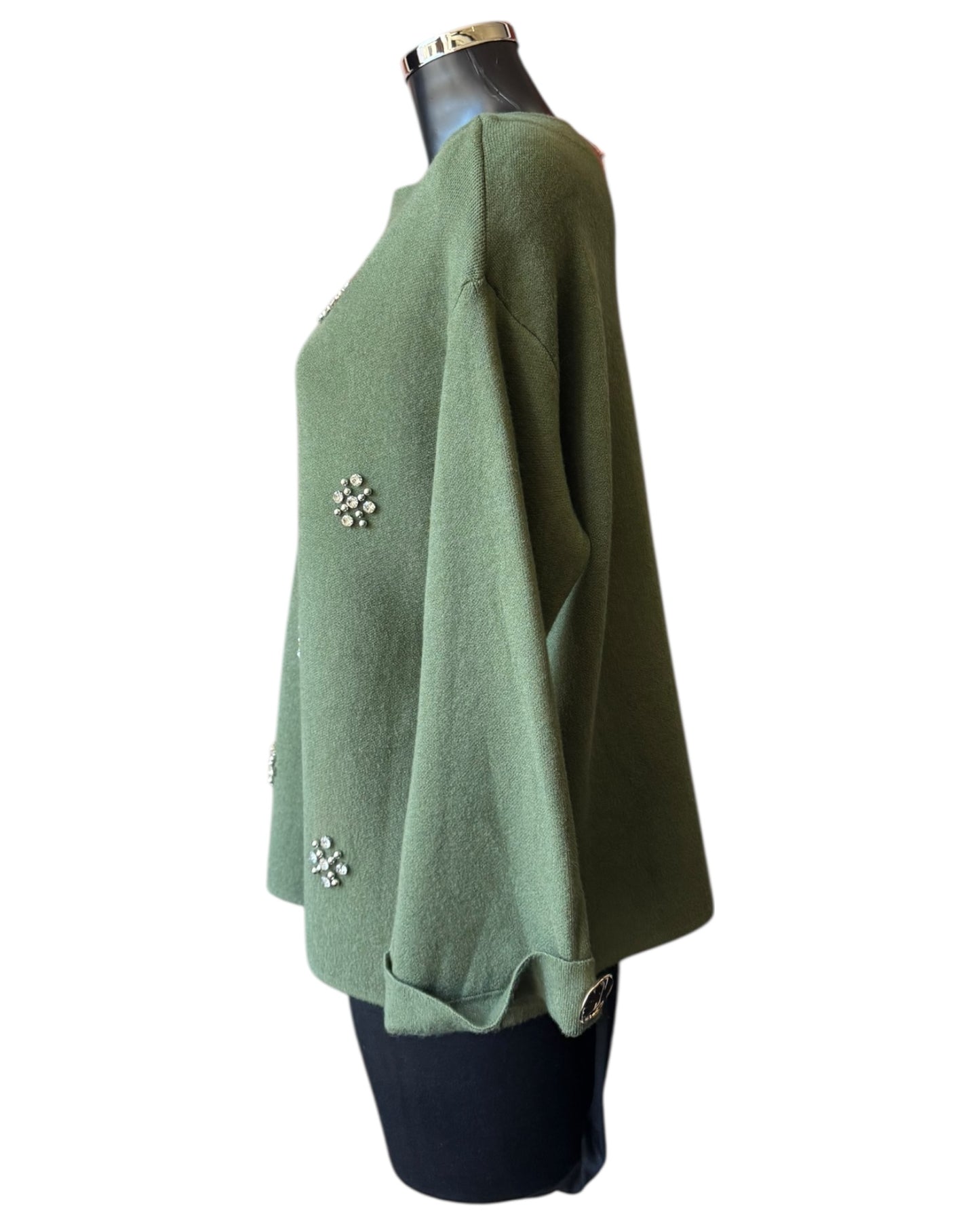 Erin embellished flower jumper - Khaki