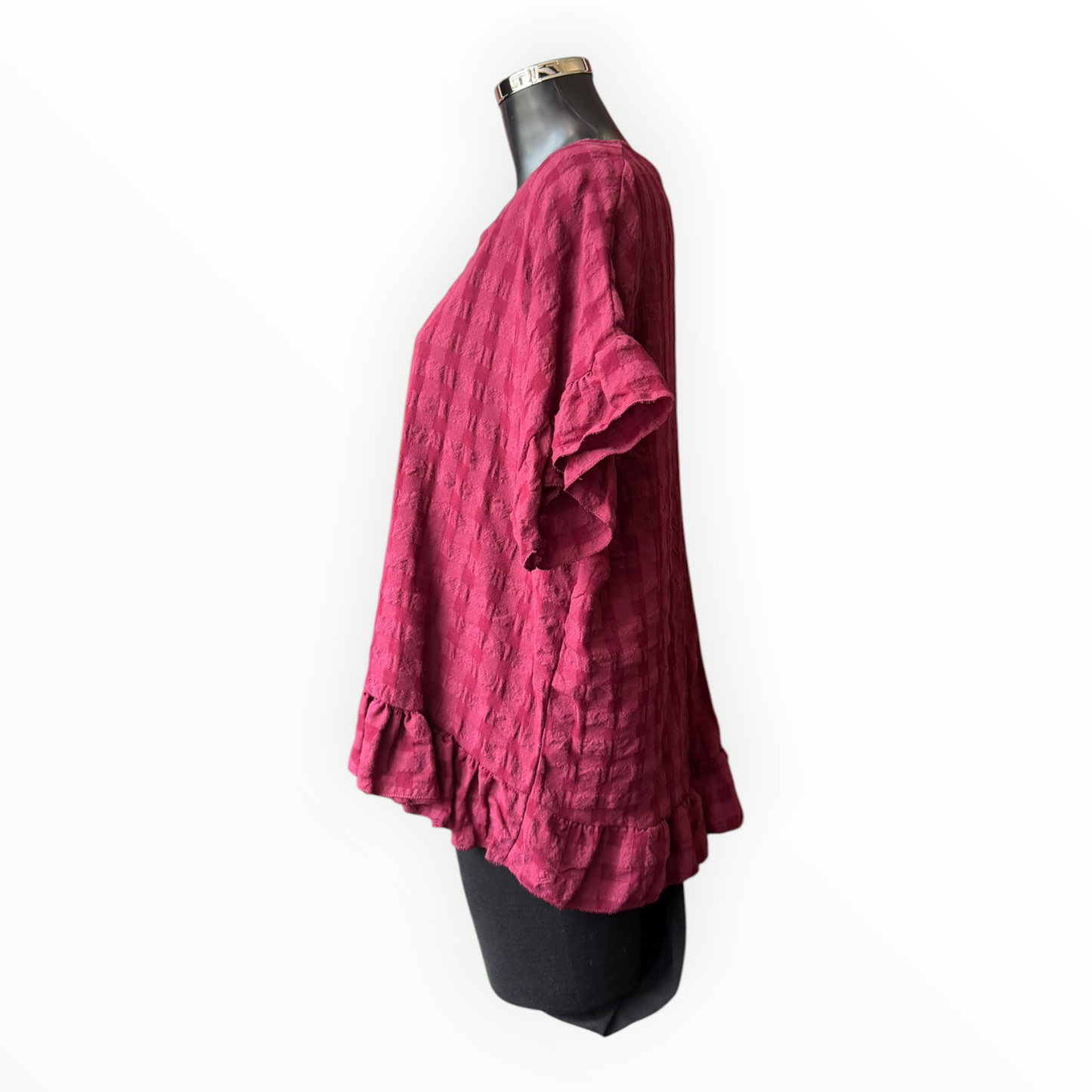 Eliza range checked frill edge top - Wine
