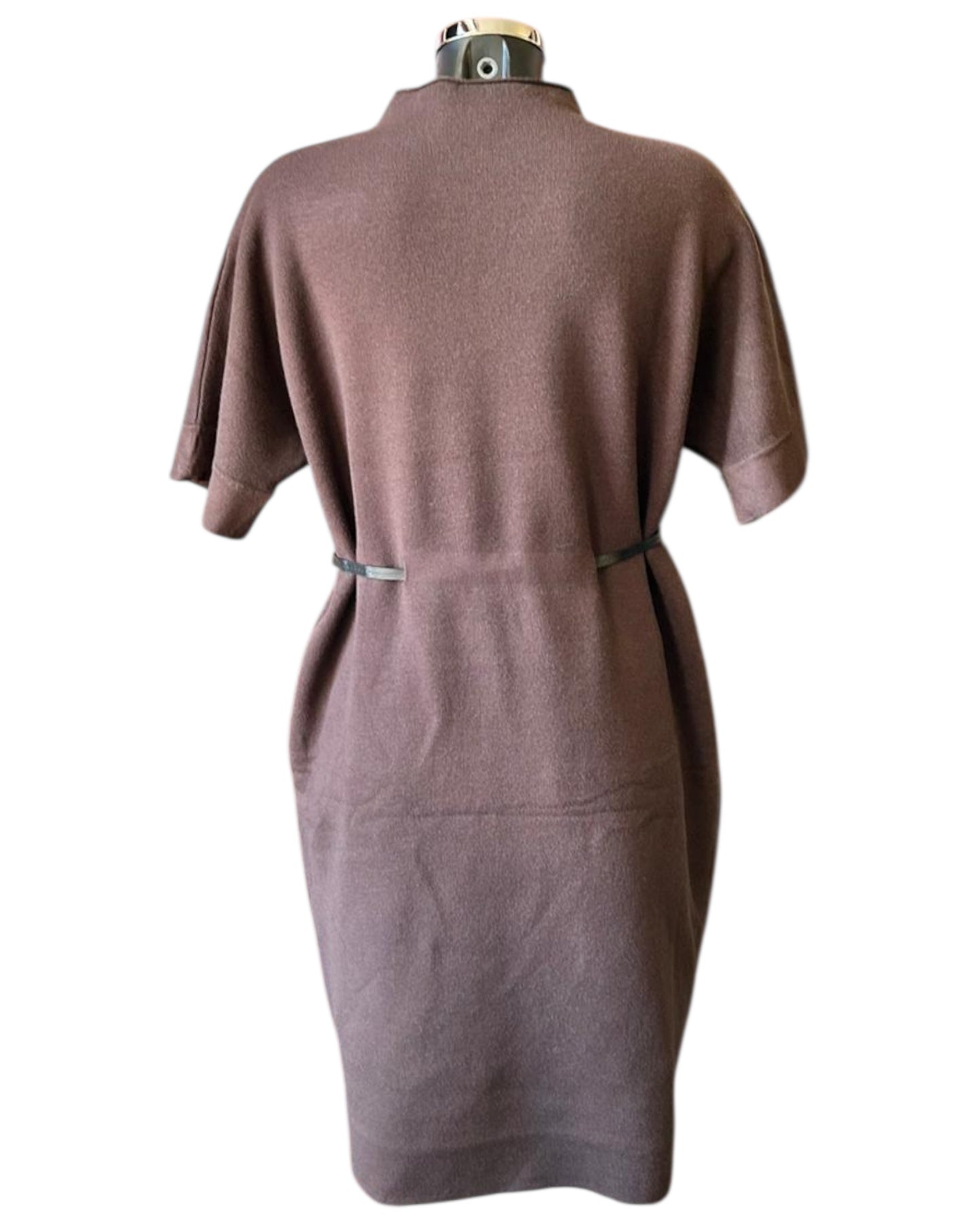 Thea knitted short belted dress - Chocolate