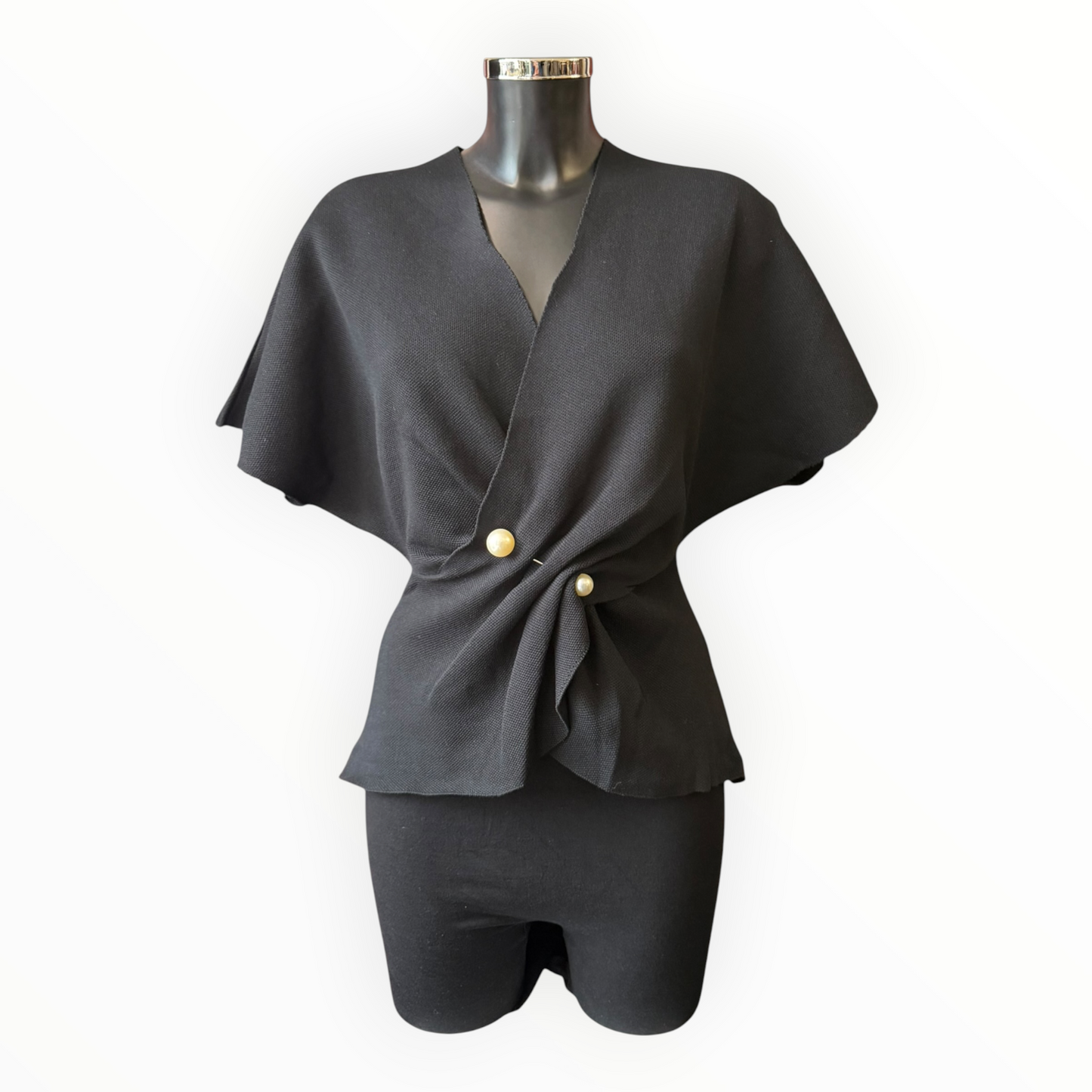Shona wrapover pearl detail jumper - Black