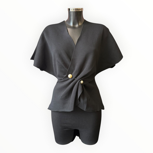 Shona wrapover pearl detail jumper - Black