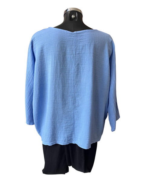 Mia cotton linen mix top - Pale Blue
