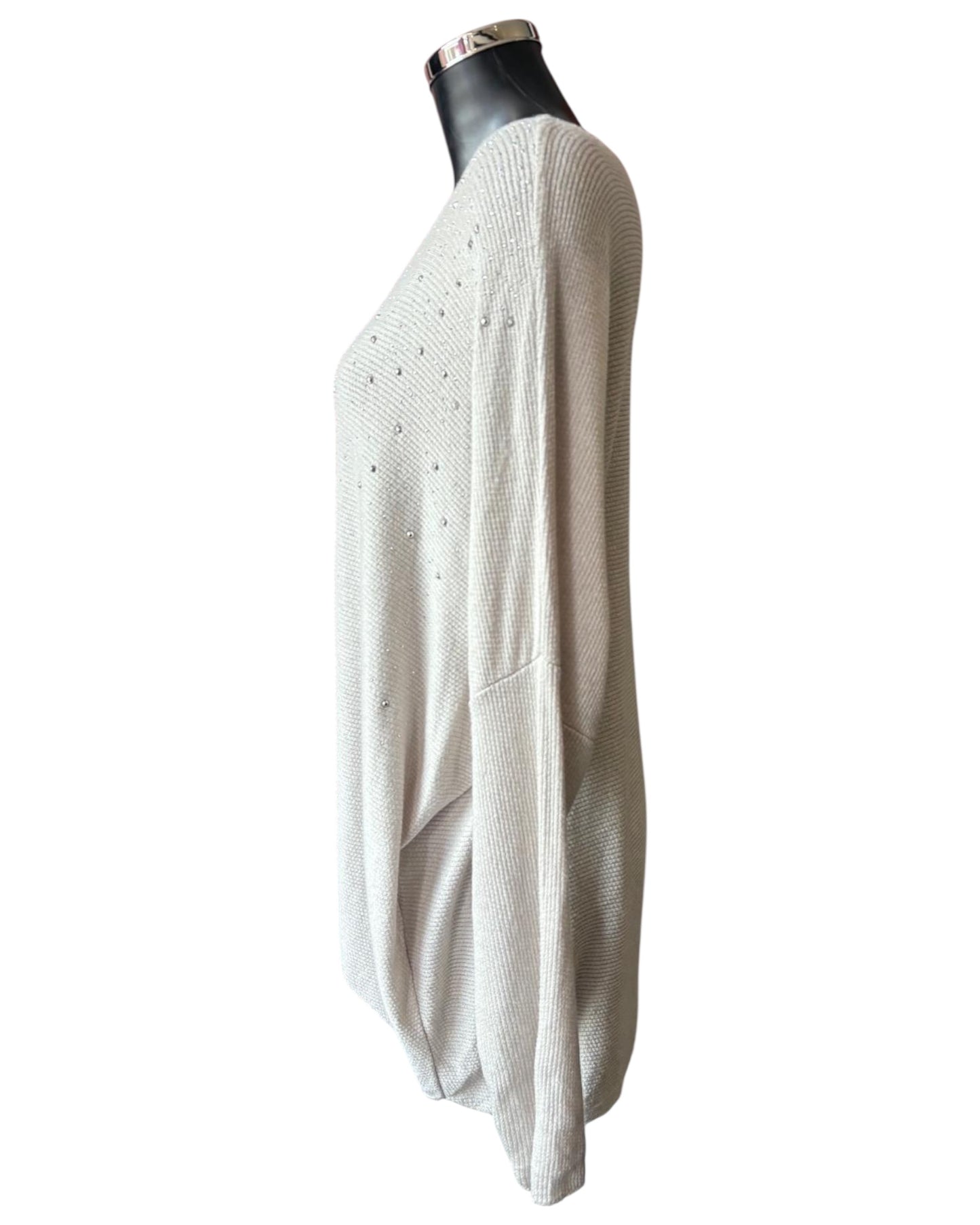 Simone sparkle front fine knit jumper - taupe