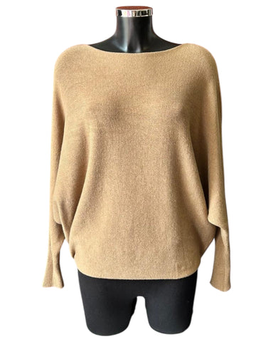 Cassie pearl back batwing jumper - Tobacco
