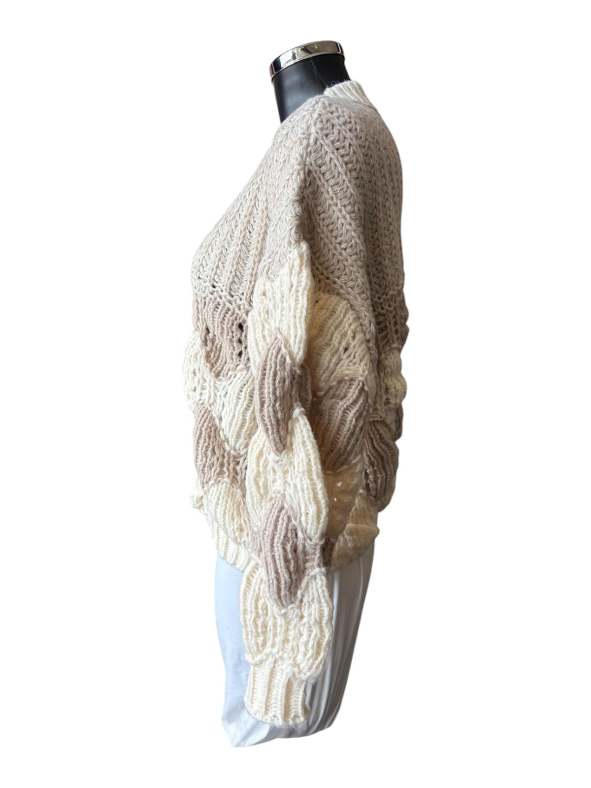Frankie wave ruffle cuff jumper - Ivory and natural mix