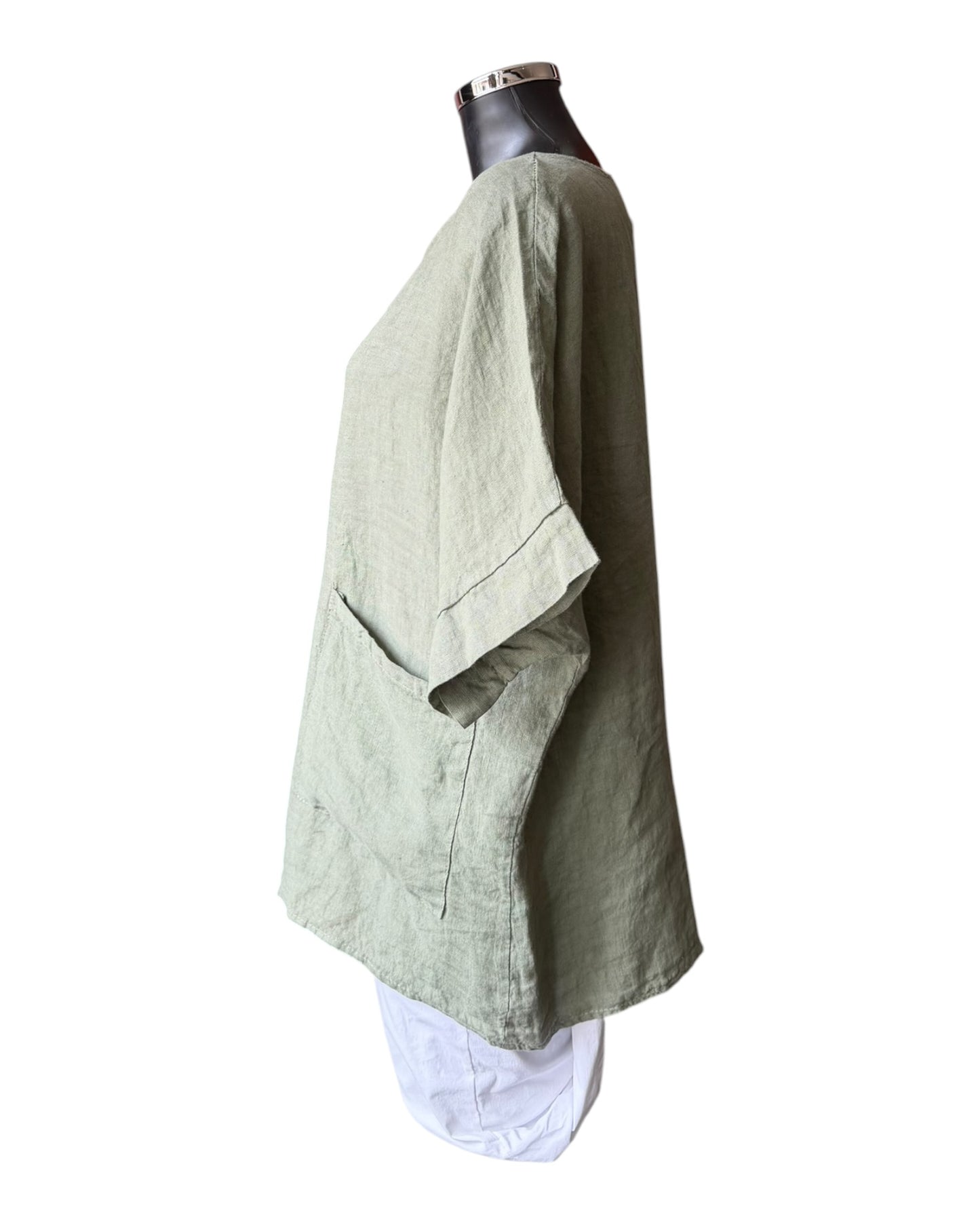 Daisy linen button back pocket top - Khaki