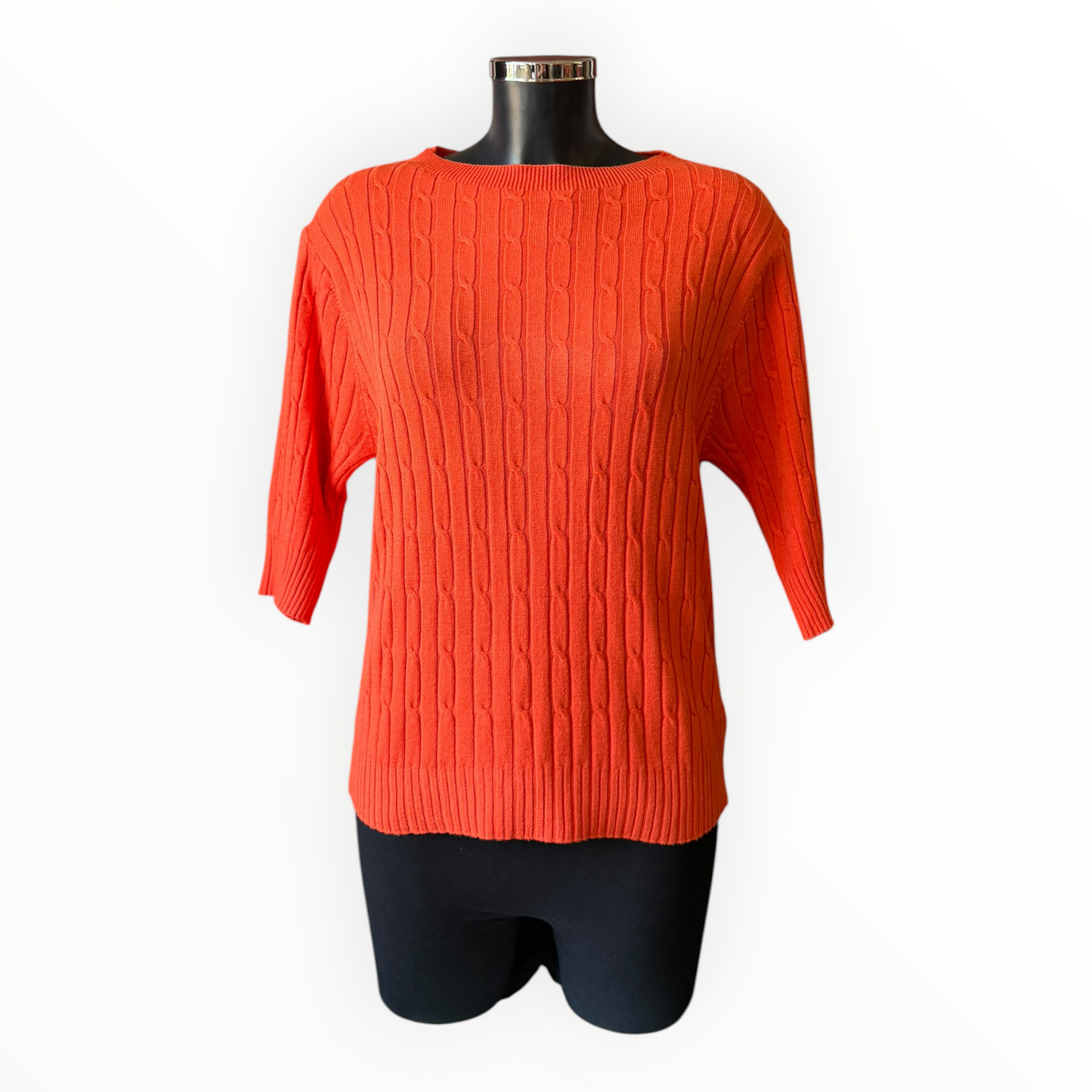 Tabby cable knit half sleeve jumper - Orange