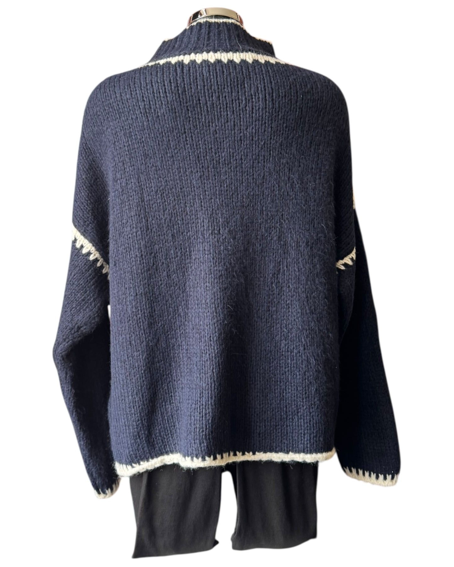 Jessie contrast stitch high neck jumper - Navy