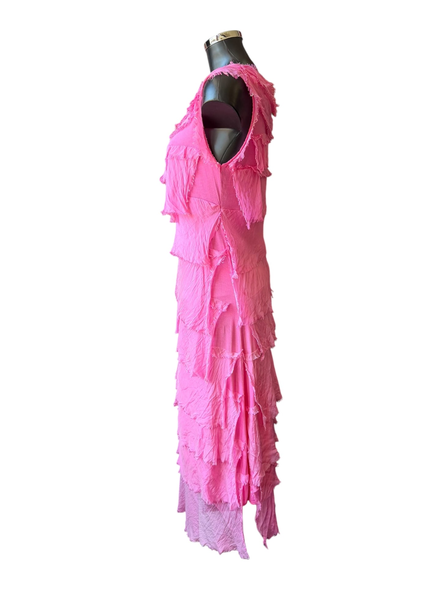 Sasha silk range shredded layers dress   - Candy pink