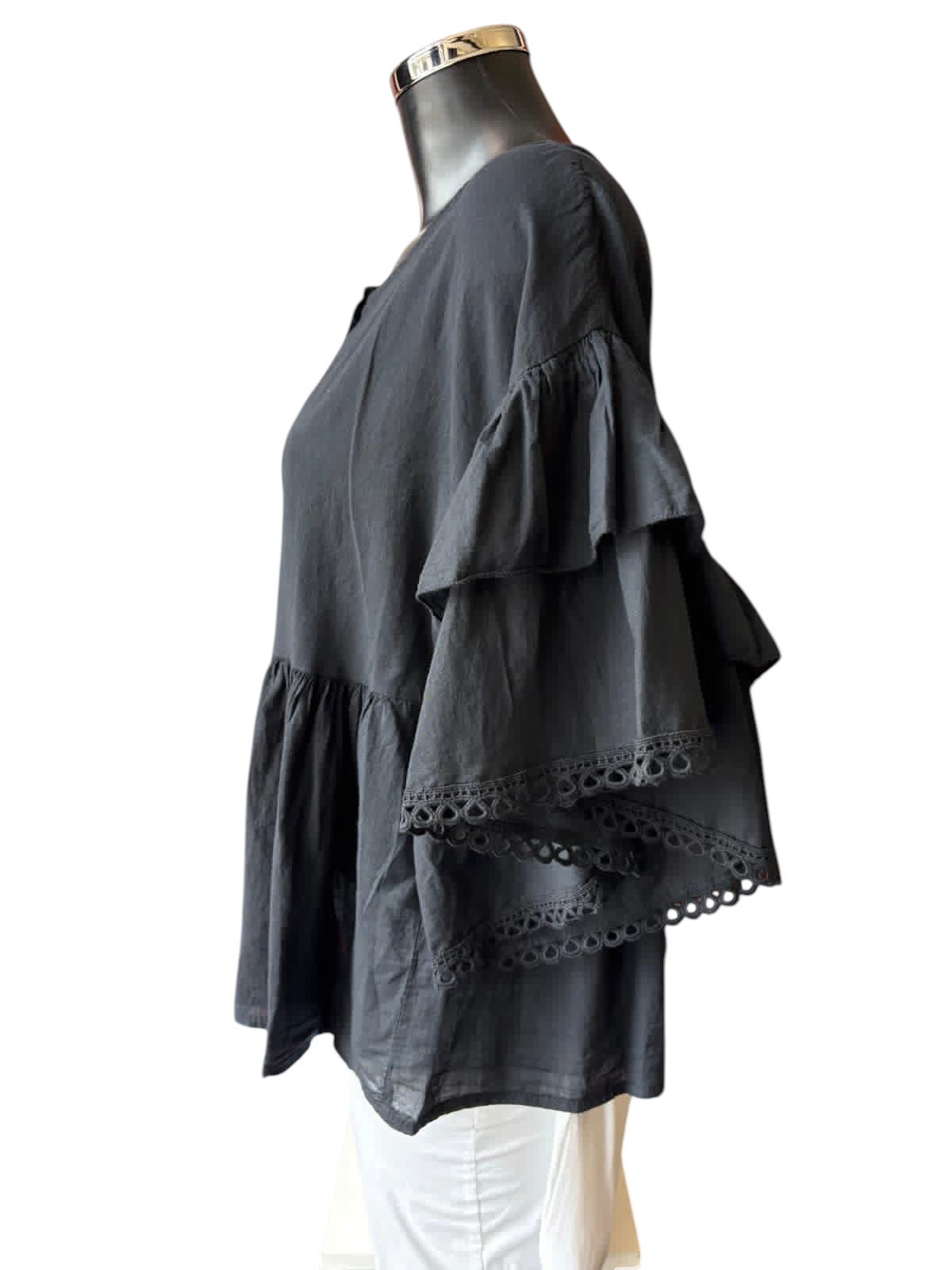 Sophia layered sleeve blouse - Black