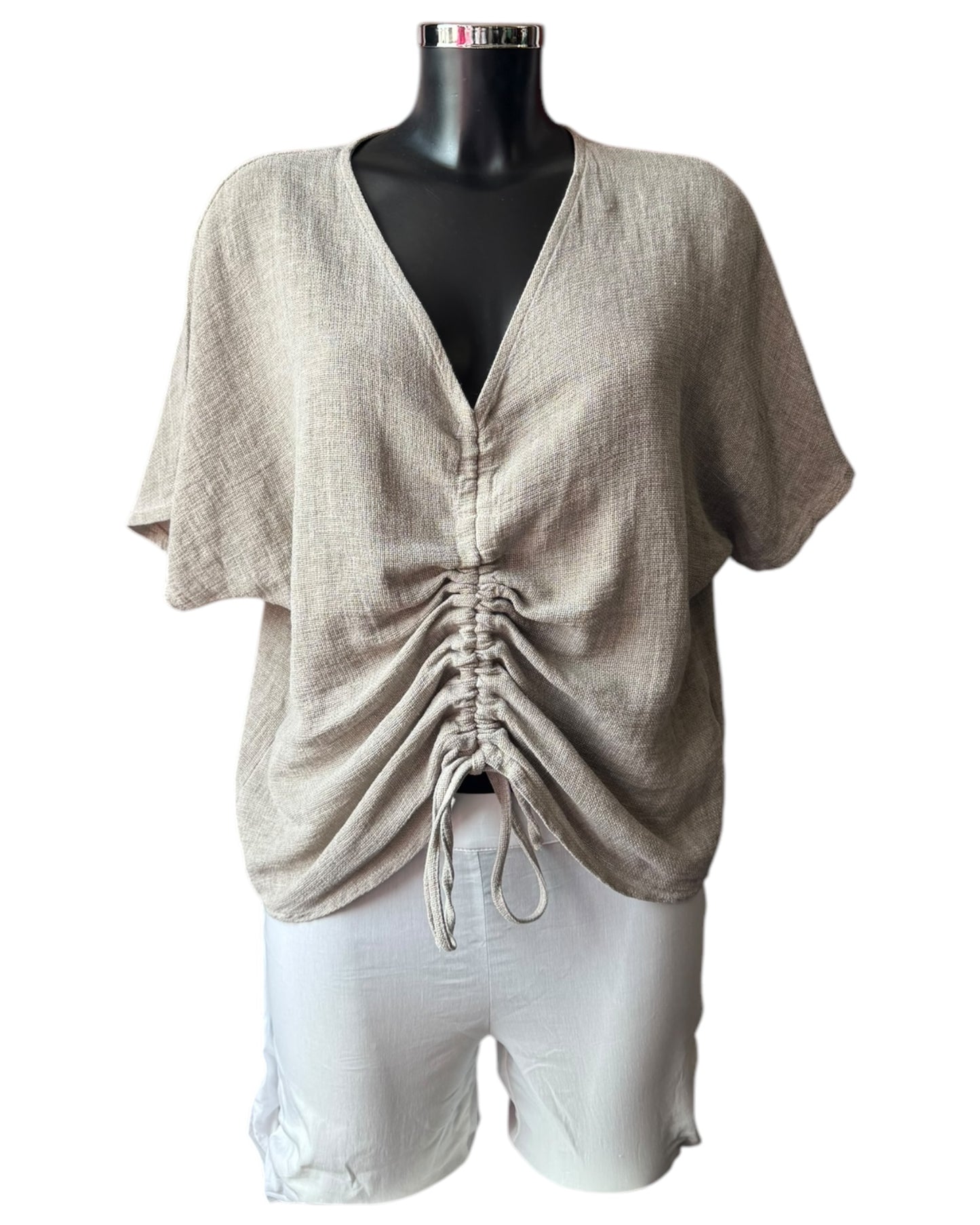 Casey range v neck ruched front top - mocha